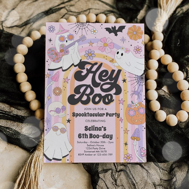 Hey Boo Spooky Halloween Groovy Ghost Invitation (Creator Uploaded)