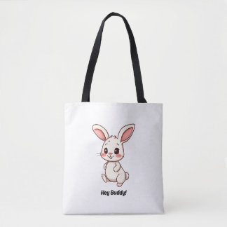 Hey Buddy Cute Cartoon Bunny Kawaii Shoulder Tote Bag
