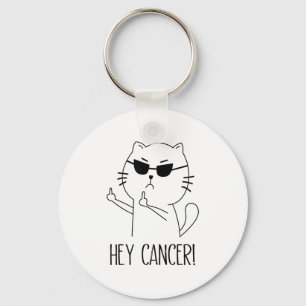 Hey Cancer F U, Funny Cat Middle Finger, F#ck Canc Keychain