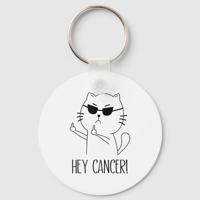 Hey Cancer F U, Funny Cat Middle Finger, F#ck Canc Keychain (Front)