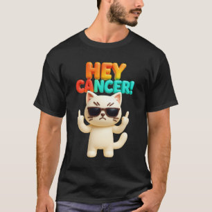 Hey Cancer F U Funny Meme Cat Middle Finger Fck Ca T-Shirt