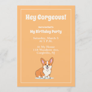 "Hey Corgeous" Custom Cute Corgi Invitation Card