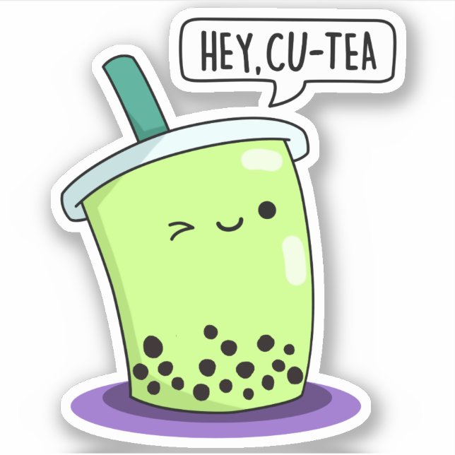 Hey Cu-Tea Funny Boba Tea Pun  (Front)