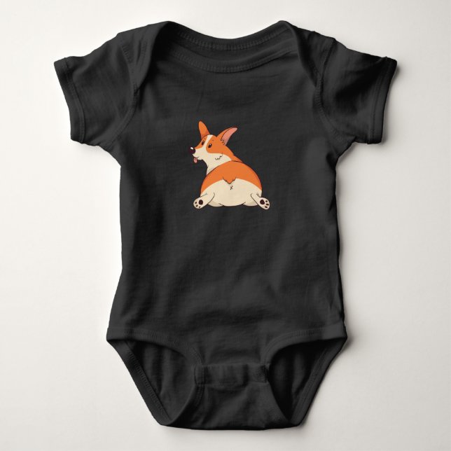 Hey Cutie Comic Corgi Fun Baby Bodysuit (Front)