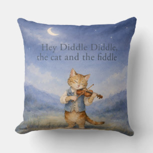 Hey Diddle Diddle Cat and Fiddle Storybook Nursery Throw Pillow