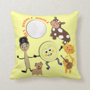 Hey Diddle Diddle Cute Nursery Rhyme Theme Throw Pillow