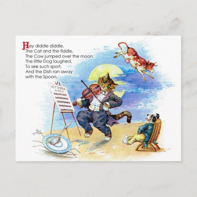 Hey Diddle Diddle Nursery Rhyme Postcard (Front)