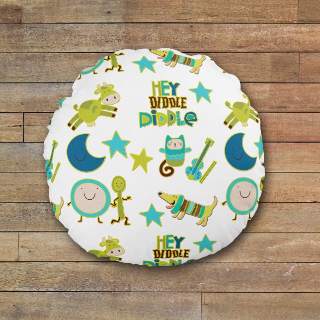 Hey Diddle Diddle Nursery Rhyme Round Pillow (Creator Uploaded)