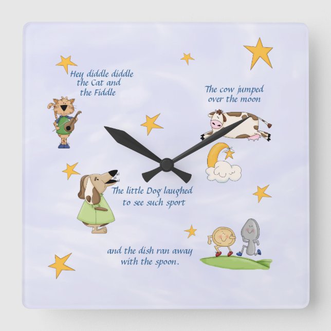 Hey Diddle Diddle - Nursery Rhyme   Square Wall Clock (Front)