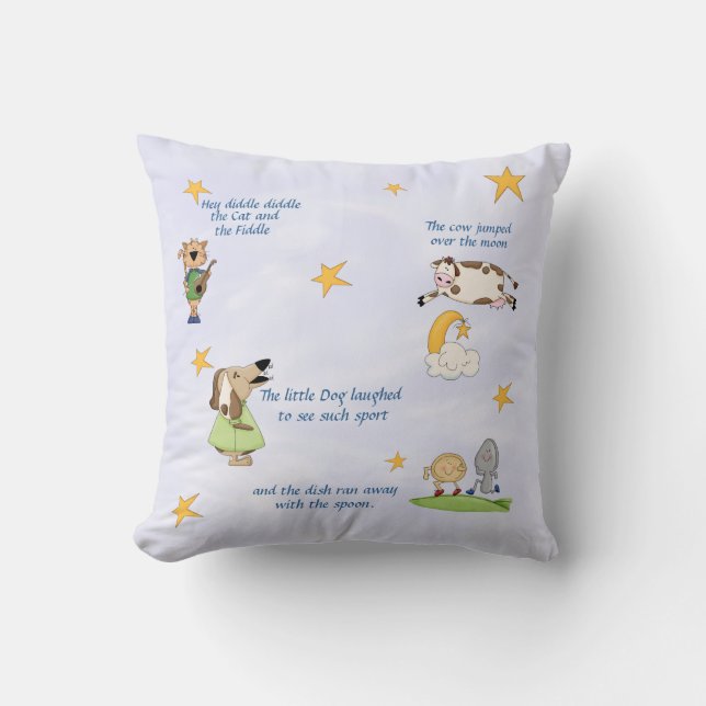 Hey Diddle Diddle - Nursery Rhyme Throw Pillow (Front)
