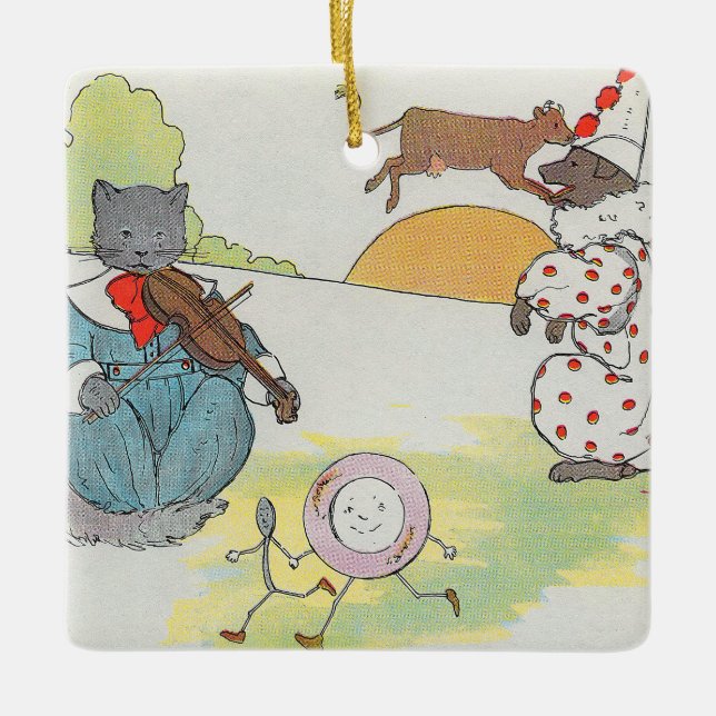Hey Diddle Diddle The Cat and the Fiddle Rhyme Ceramic Ornament (Front)