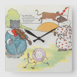 Hey Diddle Diddle The Cat and the Fiddle Rhyme Square Wall Clock