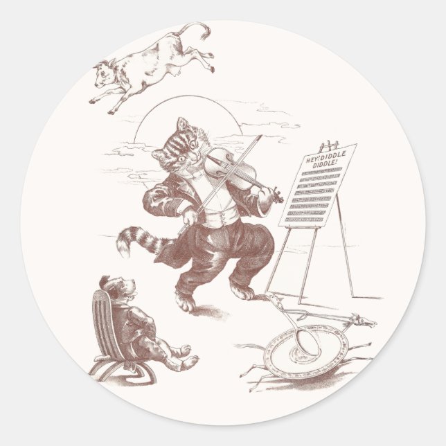 Hey Diddle Diddle Vintage Illustration Classic Round Sticker (Front)