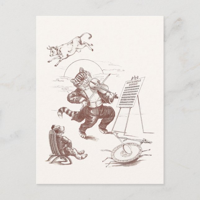 Hey Diddle Diddle Vintage Illustration Postcard (Front)