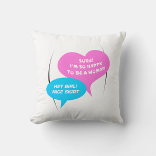 Hey Girl Nice Skirt LightBlue&Pink Fun Baloon Throw Pillow