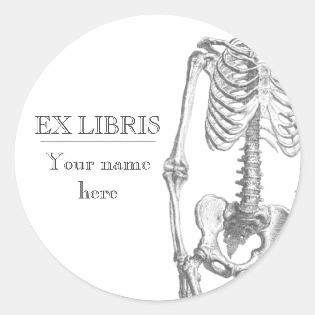 Hey Girl vintage skeleton bookplate Classic Round Sticker (Front)