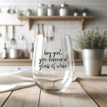 Hey Girl You Deserve A Glass Of Wine Quote<br><div class="desc">"Hey Girl, You Deserve a Glass of Wine" - Treat yourself to this stylish wine glass featuring a fun and empowering quote. Whether you're unwinding after a long day or celebrating life's moments, this glass is perfect for sipping your favourite wine in style. Makes a great gift for wine lovers...</div>