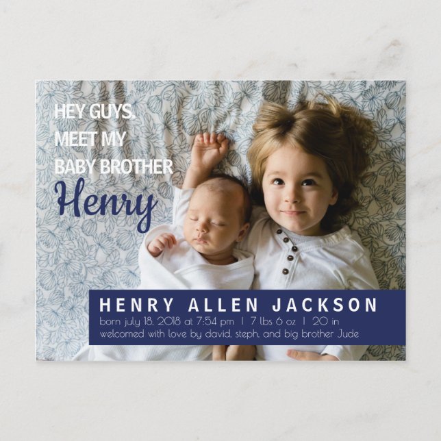 Hey Guys Birth Announcement  Big Brother Sister (Front)