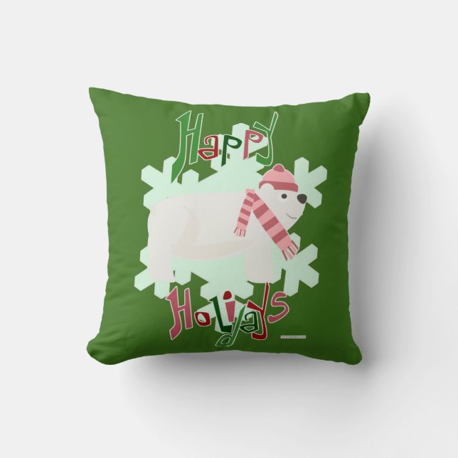 Hey Holiday Polar Bear Throw Pillow (Front)