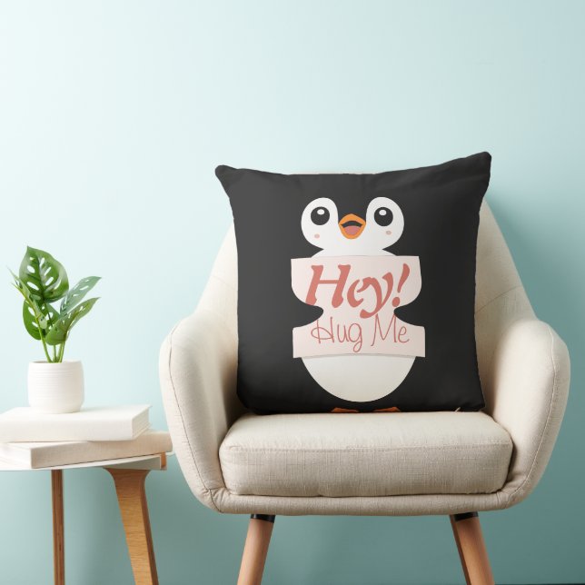 Hey! Hug Me - penguin costume personalization Throw Pillow (Chair)
