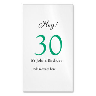 Hey it's 30th birthday green black bold letter nam Magnetic business card