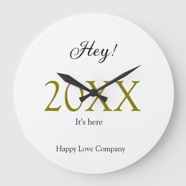 Hey it's new year add year gold black simple. Mini Large Clock (Front)