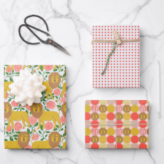Hey Lion! Lions, Polkadots, Bright Colours Wrapping Paper Sheet