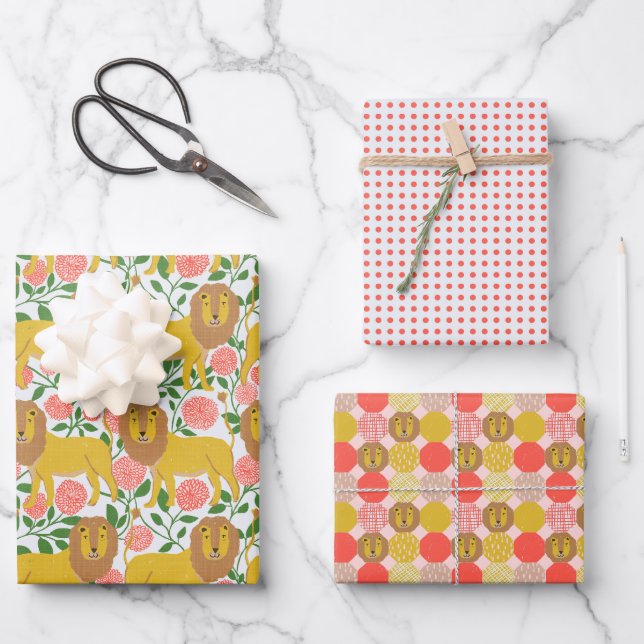 Hey Lion! Lions, Polkadots, Bright Colours Wrapping Paper Sheet (Front)