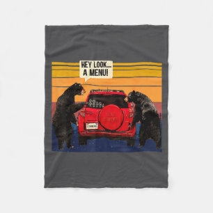 Hey Look A Menu Camng Camper, Retro Vintage Funny Fleece Blanket