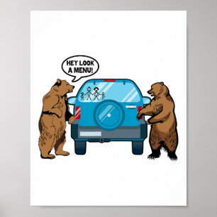 Hey Look A Menu Funny Camping Camper Hiking Bear O Poster