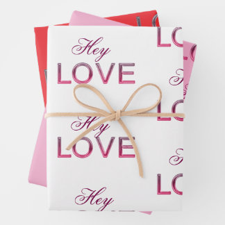 'Hey Love' Wrapping Paper Flat Sheet Set of 3