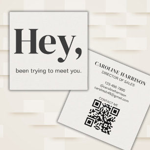 Hey Modern Minimal Bold Typography QR Code Black Square Business Card