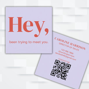 Hey Modern Minimalist Bold Colourful QR Code Square Business Card