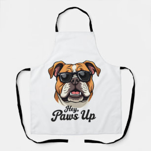 Hey Paws Up Vintage Bulldog with Sunglasses Funny  Apron