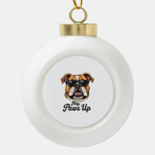 Hey Paws Up Vintage Bulldog with Sunglasses Funny Ceramic Ball Christmas Ornament