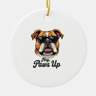 Hey Paws Up Vintage Bulldog with Sunglasses Funny  Ceramic Ornament