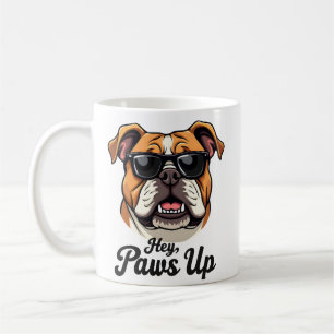 Hey Paws Up Vintage Bulldog with Sunglasses Funny  Coffee Mug