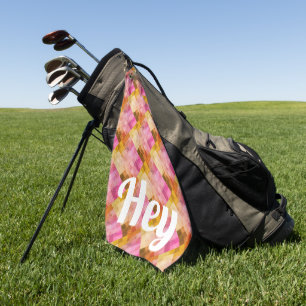 Hey Pink Watercolor Geometric Pattern Golf Towel