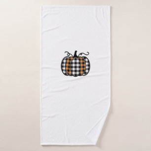 Hey Pumpkin Buffalo Plaid for Fall Autumn Thanksgi Bath Towel
