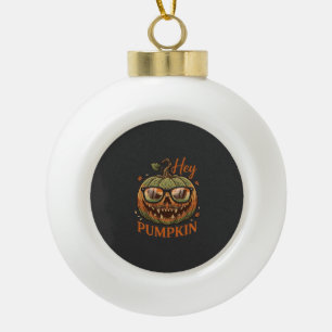 Hey Pumpkin Halloween Jack Lantern Glasses Mustach Ceramic Ball Christmas Ornament