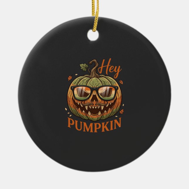 Hey Pumpkin Halloween Jack Lantern Glasses Mustach Ceramic Ornament (Front)