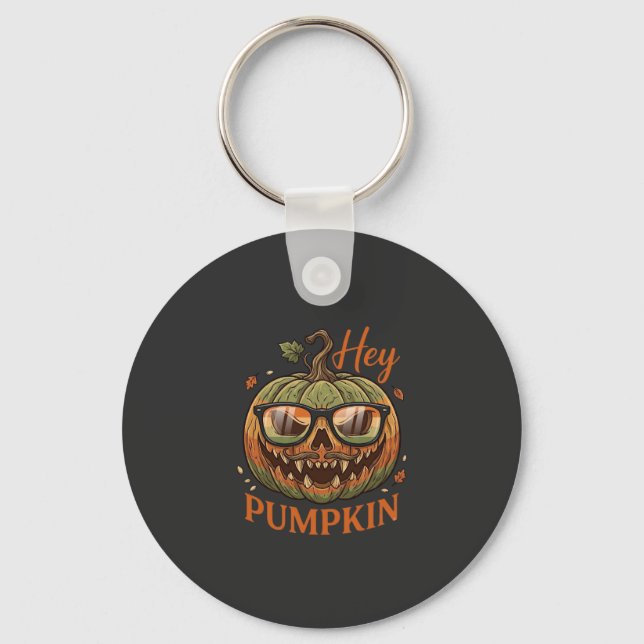Hey Pumpkin Halloween Jack Lantern Glasses Mustach Keychain (Front)