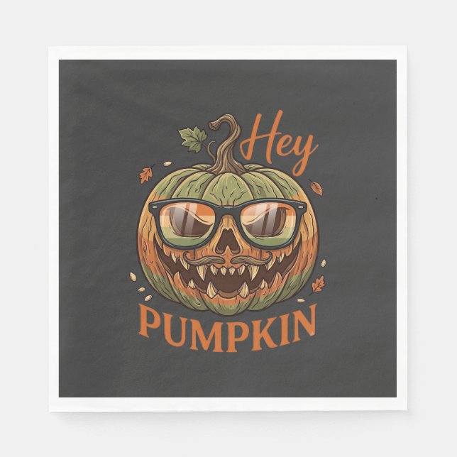 Hey Pumpkin Halloween Jack Lantern Glasses Mustach Napkin (Front)