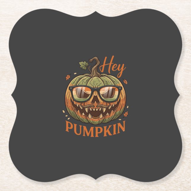 Hey Pumpkin Halloween Jack Lantern Glasses Mustach Paper Coaster (Front)