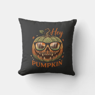 Hey Pumpkin Halloween Jack Lantern Glasses Mustach Throw Pillow