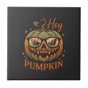 Hey Pumpkin Halloween Jack Lantern Glasses Mustach Tile
