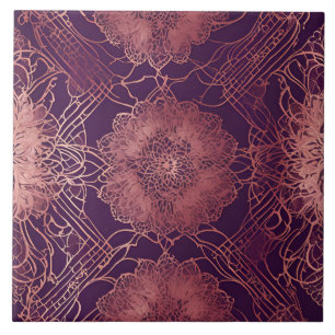 Hey Rosegold Floral AI art  Tile