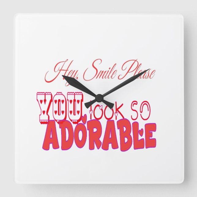 Hey smile please square wall clock (Front)