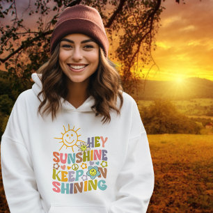 Hey Sunshine, Trendy Flowers Retro Vegan Hoodie