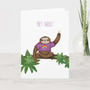 'Hey there' cute yoga sloth card
